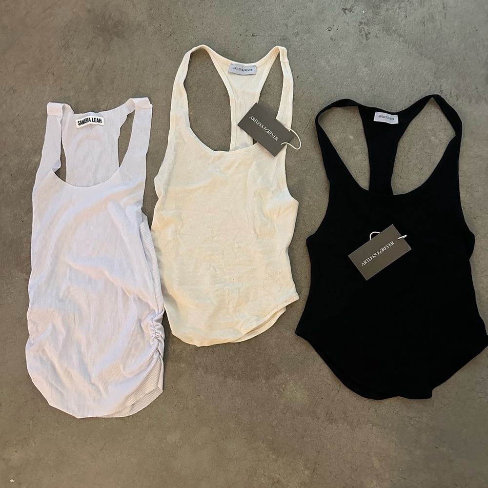 Women's Sleeveless Tank Top Set - Black, White, Cream